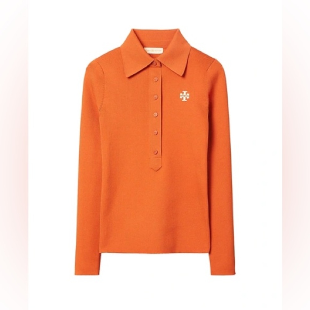 NWT Tory Burch Ribbed Long Sleeve Polo